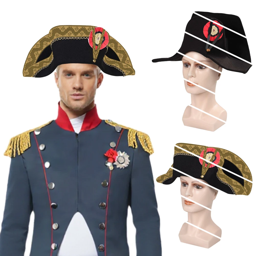 Sombrero Bicornio de Napoleón de Fantasía para Hombre, Gorra de Capitán de Almirante Francés, Accesorios de Disfraz para Cine, TV, Escenario, Cosplay, Accesorio de Fantasía para Hombre