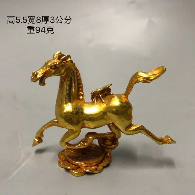 Antique Bronze Collectible: Gilt Solid Metal Horse Figurine Bringing Wealth and Fortune, Zodiac Horse, Light Luxury Decorative O