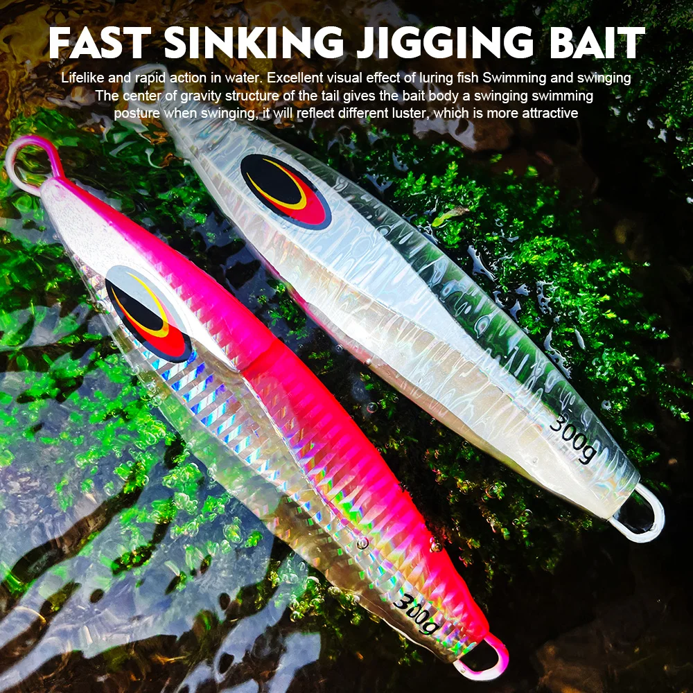 PROBEROS 5pcs Slow Jigging Lure 100g-300g Deep Sea Spanish Mackerel Iron Jig for Trolling Boat Fishing Large Size Metal JIG