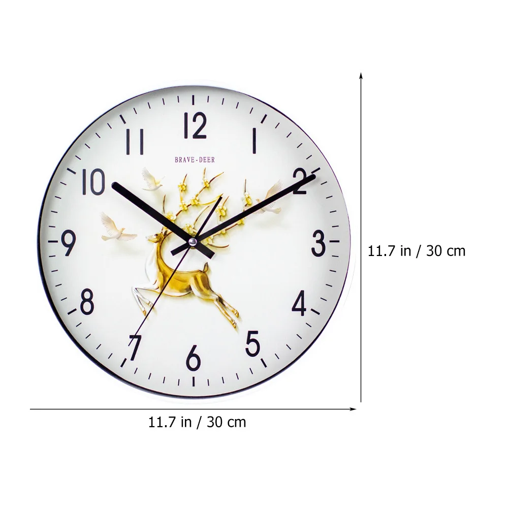 

Silent Wall Clock Golden Deer Print Contemporary Round Clock for Indoor Decor Bedroom Living Room Office Home Gift Idea