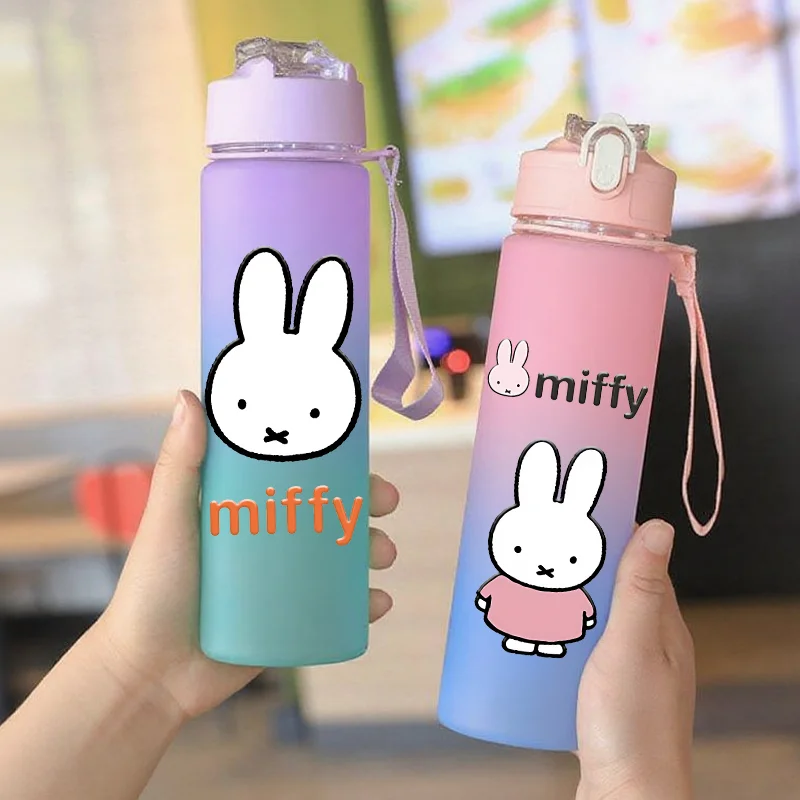 

Бутылка для воды Miffy с градиентным эффектом, 750 мл, для девочек, милая мультяшная кружка с соломинкой, портативная, большой емкости, для улицы, подарок