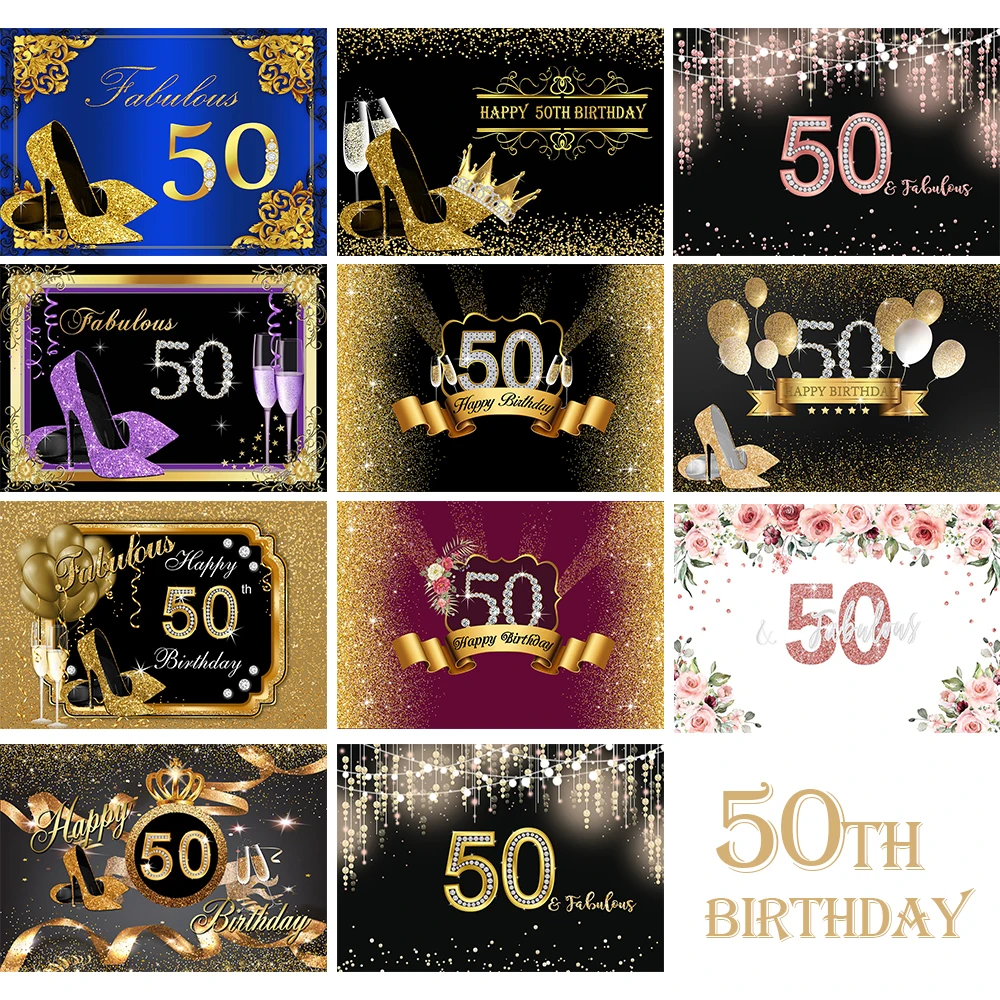 Mocsicka 50th Birthday Party Background Cloth Champagne High Heels Ladies Girls Reception Women Rose Pink Theme Backdrop Decor