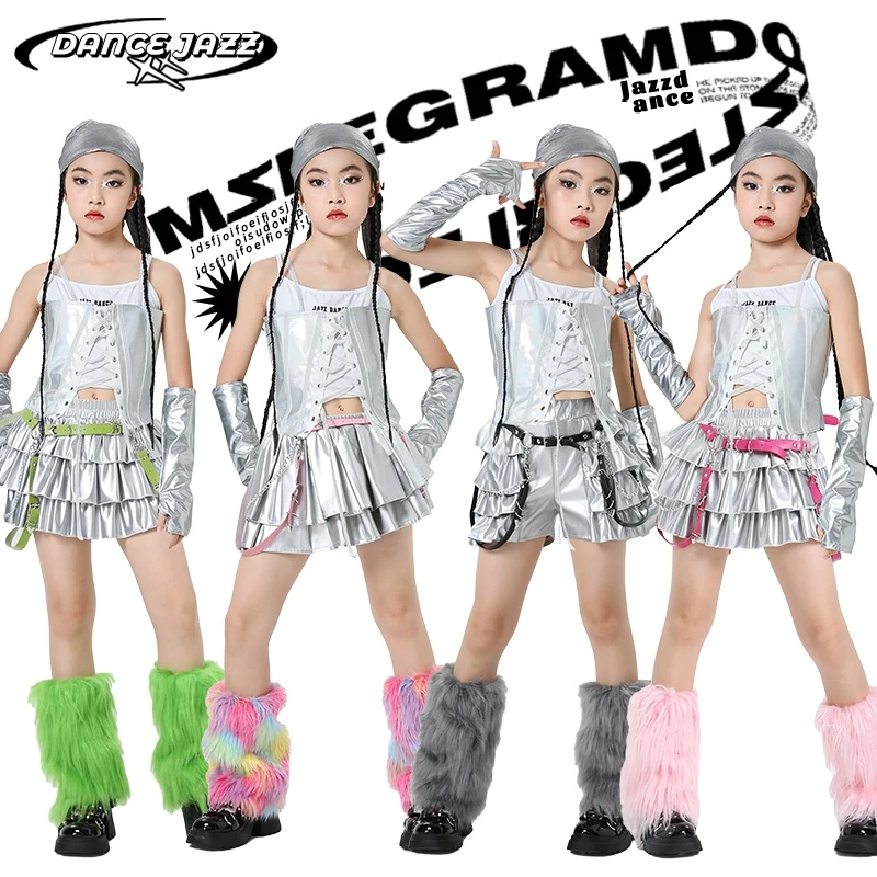 

Fashion Girls Group Performance K-pop Outfits Kids Hip Hop Clothing Jazz Dance Suits Ballroom Dance Costumes Stage Wear XS9886