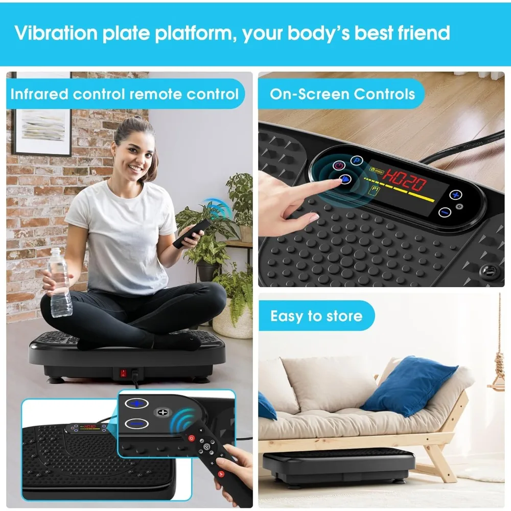 

Vibration Plate Exercise Machine foDrainage Shake Board 400 Lbs Capacity Whole Body Workout Waver with Fitness Resistance Bands
