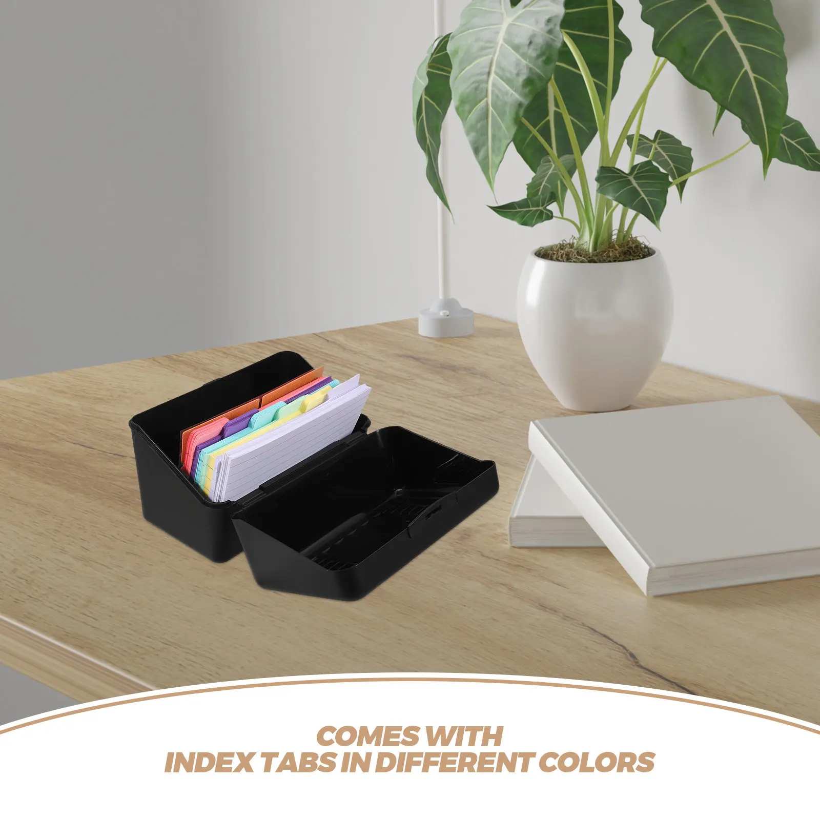 1Set Index Card Storage Box Black Card Holder with Divider Colorful Tab Index Cards Lined Paper for Home Office School Use