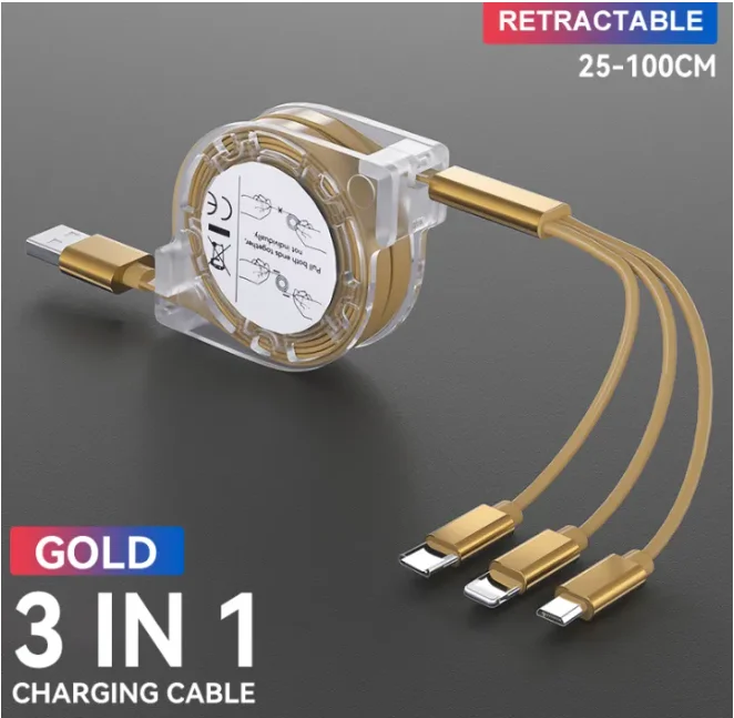 Suitable for iPhone TYPE-C 3 in 1 telescopic one to three mobile charging cable charging cable