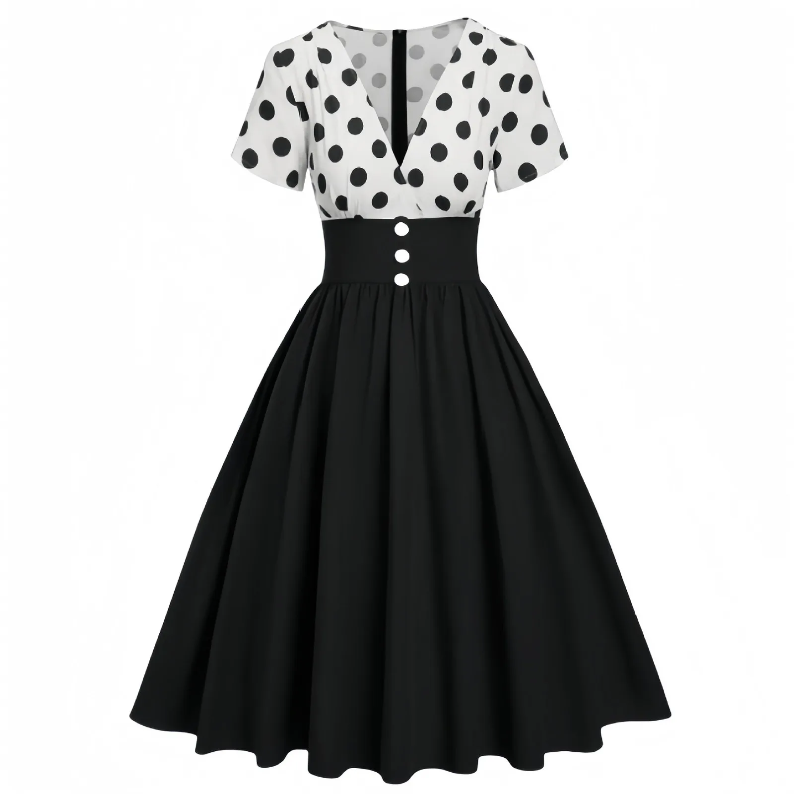 50s 60s Retro Women Black White Polka Dot Hepburn Vintage Dress Plus Size S-4xl Rockabilly Swing Pin Up Ladies Party Dresses