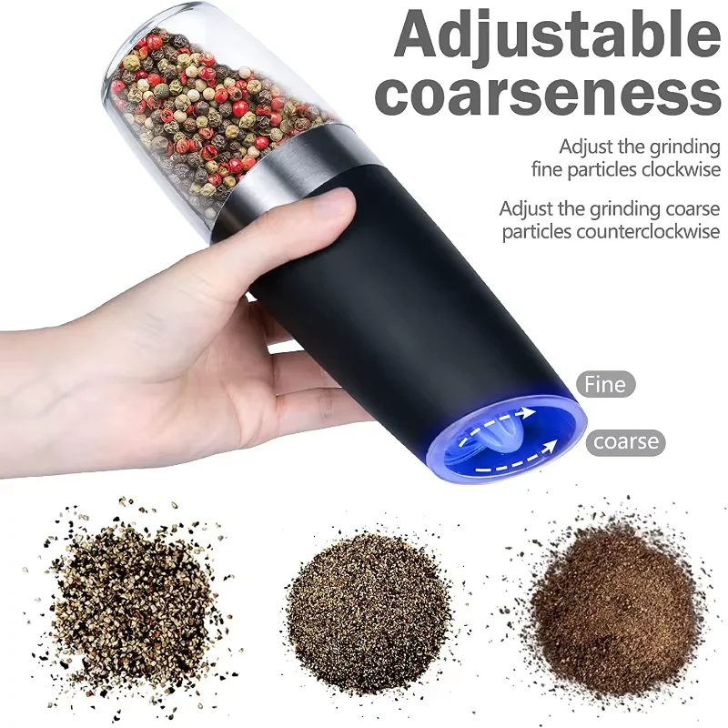 Gravity-Type Electric Salt Pepper Grinder Stainless Steel Adjustable Coarseness Automatic Herb Spice Grinder Kitchen Gadget Set