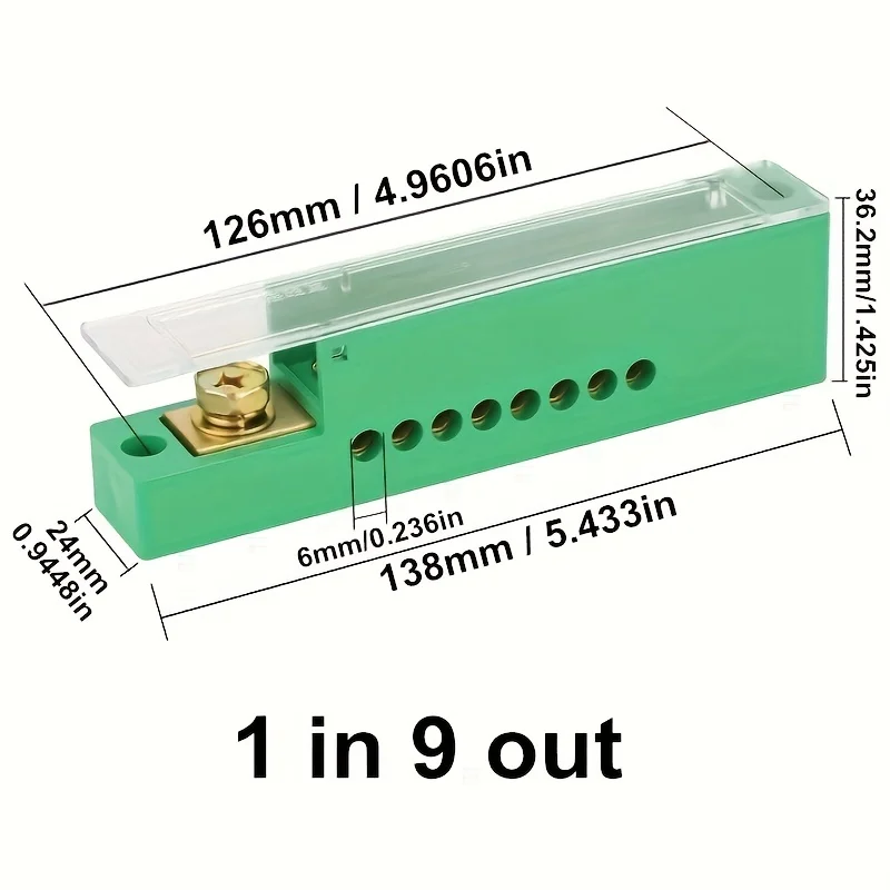 1pc Connection Box 1-in 6/9/13/16-out Green Terminal Block Row Junction Box image 3