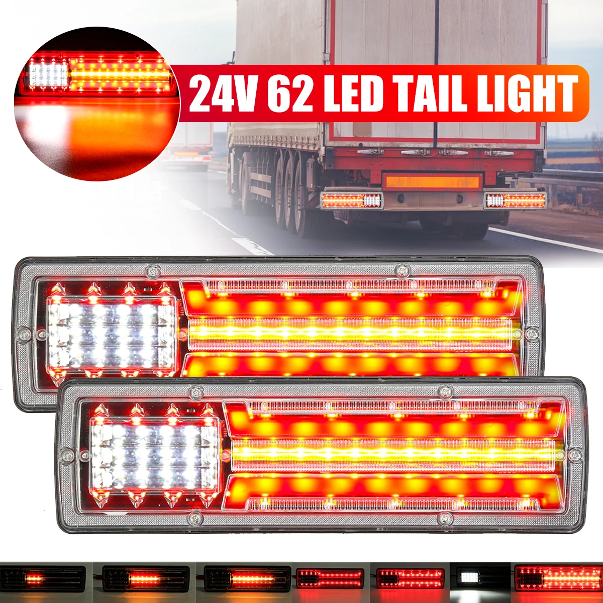 

1Pair 24V Flowing LED Truck Tail Light Rear Lights Turn Signal Brake Reverse Signal Lamp Trailer Lorry Camper Caravan RV Tractor