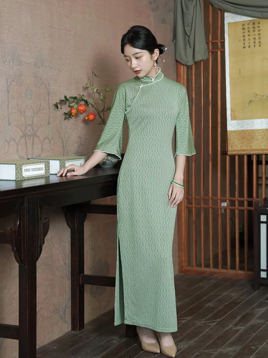 

Длинное винтажное повседневное платье на осень-зиму, длиной до шести футов, с боковой молнией, без бисерной цепи, с цветочным принтом, из полиэстера