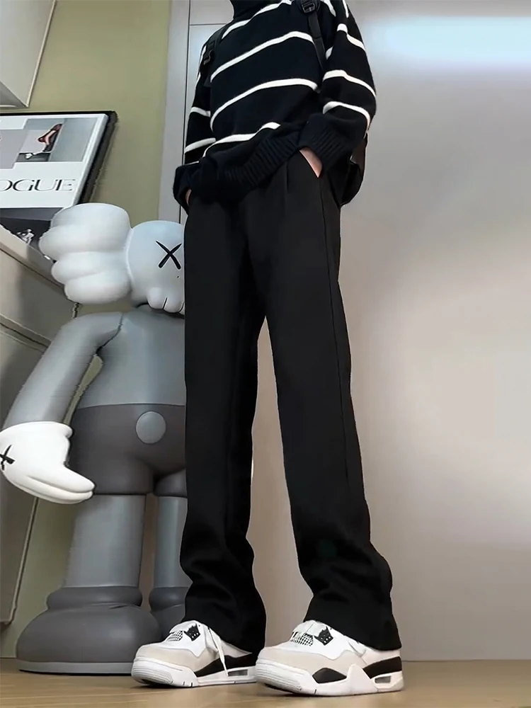 Bla Fce Lined Men's Casual Pants Autumn Winter Straight Leg Suit Trousers Drapey High End Feeling Casual Flared Knife 