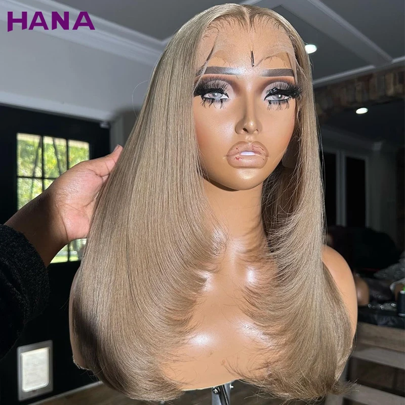 Highlight Ash Blonde Bob Wig 180Density Straight Human Hair Frontal Wig 13x4 Transparent Lace Front Wig With Baby Hair For Women