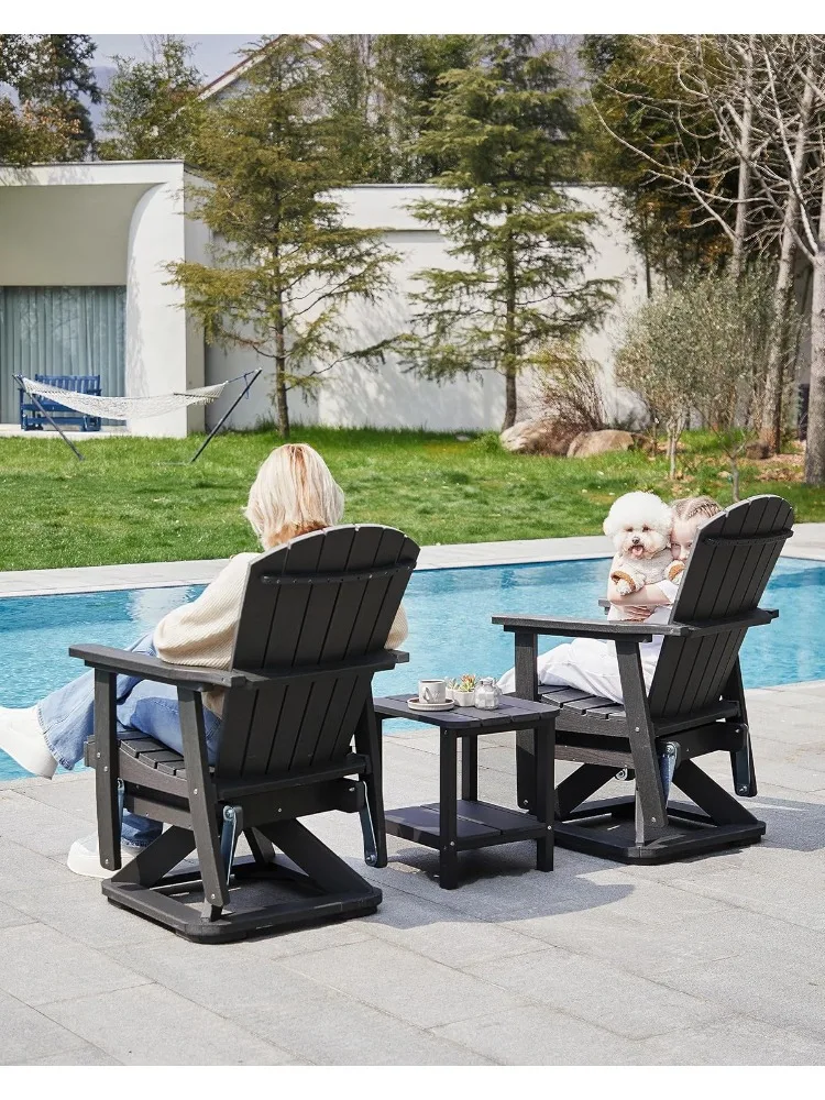 كرسي Adirondack Swivel Glider، مجموعة طائرة شراعية دوارة HDPE مكونة من 2 للأماكن الخارجية، كرسي طائرة شراعية لجميع الأحوال الجوية للشرفة والشرفة وMi