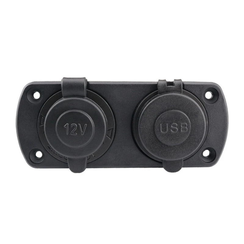 

#733Y 12-24V Dual USB Outlet Volt Power Outlet with Red LED for Car Boat (black)