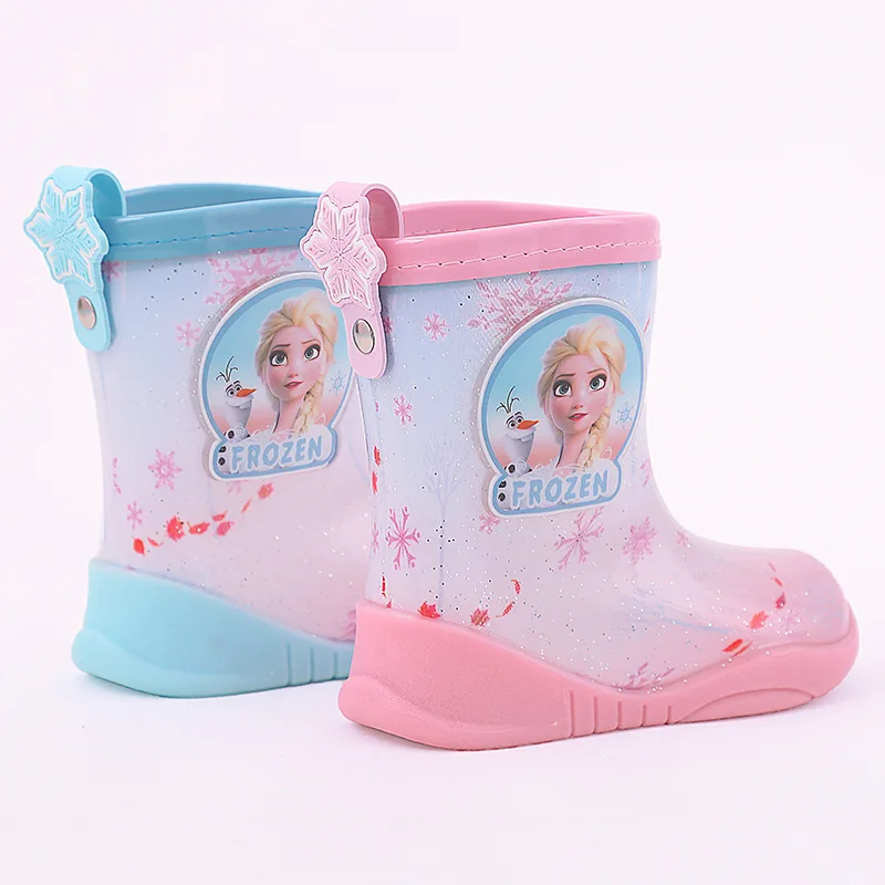 Disney Frozen Girls Rain BootsPrincess Elsa Student Rain Boots Children\'s Water Proof Rubber Water Shoes Non-Slip Short Shoes