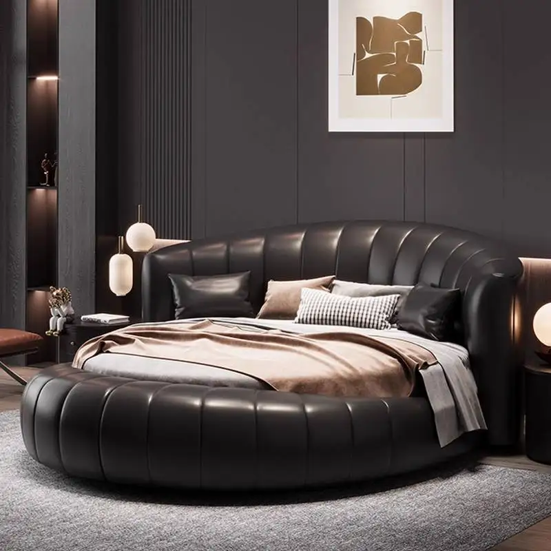 

Japanese Elegant Double Bed Black Vintage Wooden Adults Modern Double Bed Luxury Circle Cloud Camas De Dormitorio Furniture Home