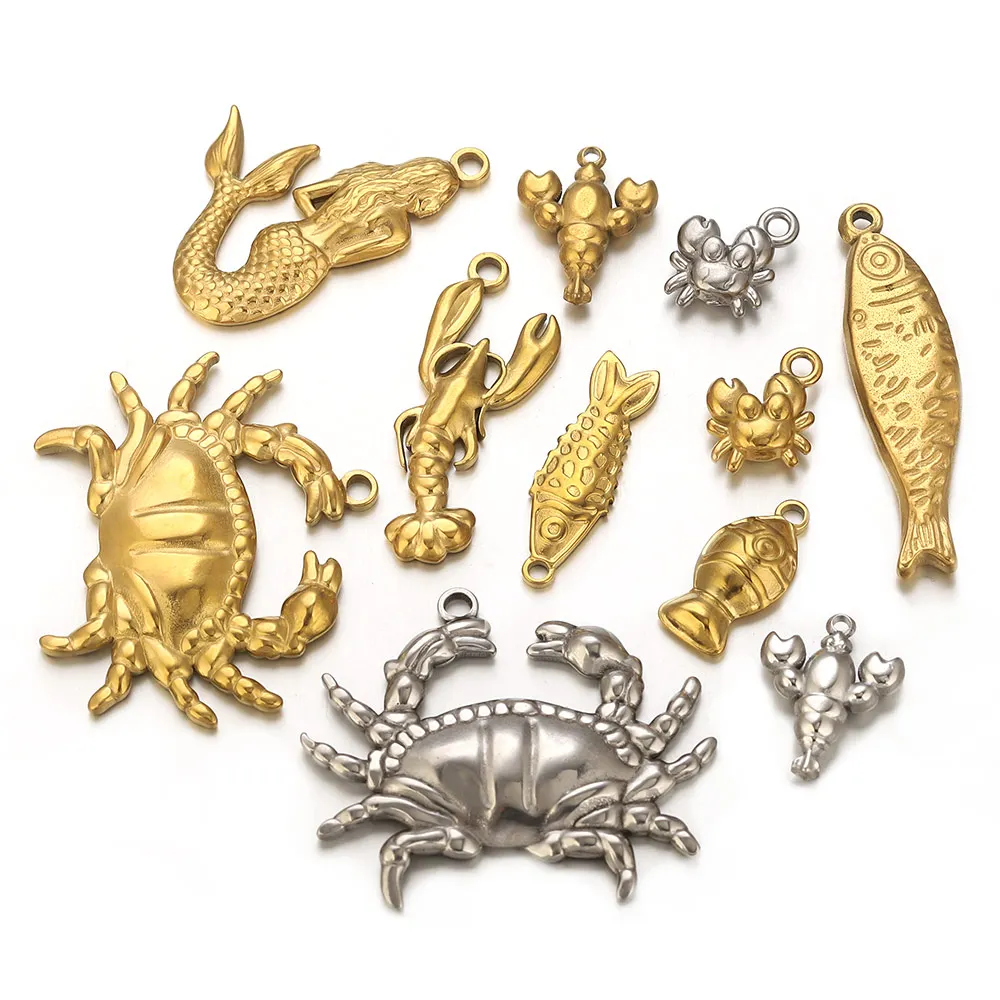 5PCS Stainless Steel Lobster Charms Mermaid Crab Connectors Gold-Plated DIY Necklace Earrings Jewelry Making Materials Wholesale image 5