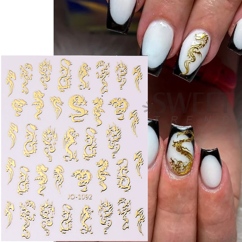 3D Gold Snake Nail Stickers Metallic Holografische Kleurrijke Snake Zelfklevende Sliders Voor DIY Nail Art Decoratie Winter Decals Folie