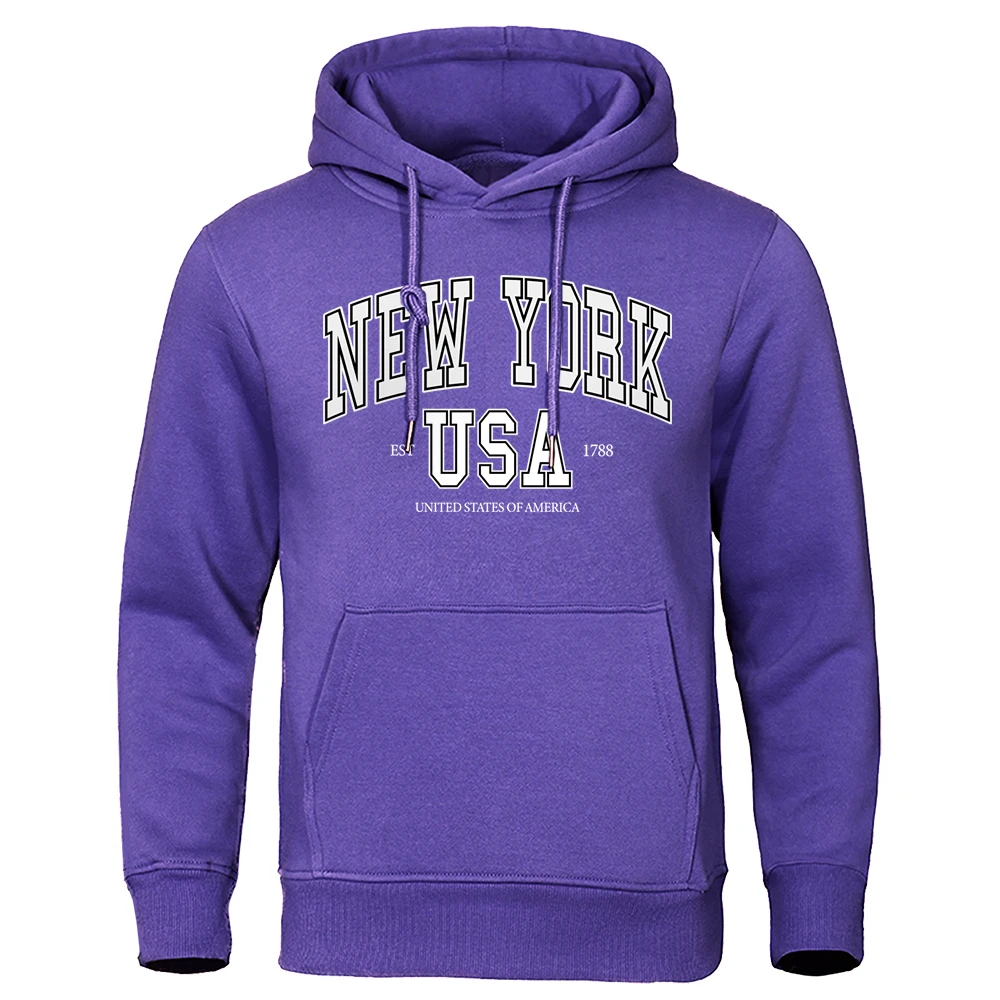 New York Usa Est 1788 Street City Letter Printing Hoodies Mens Personality Fashion Hooded Hip Hop Fleece Streetwear Loose Hoody