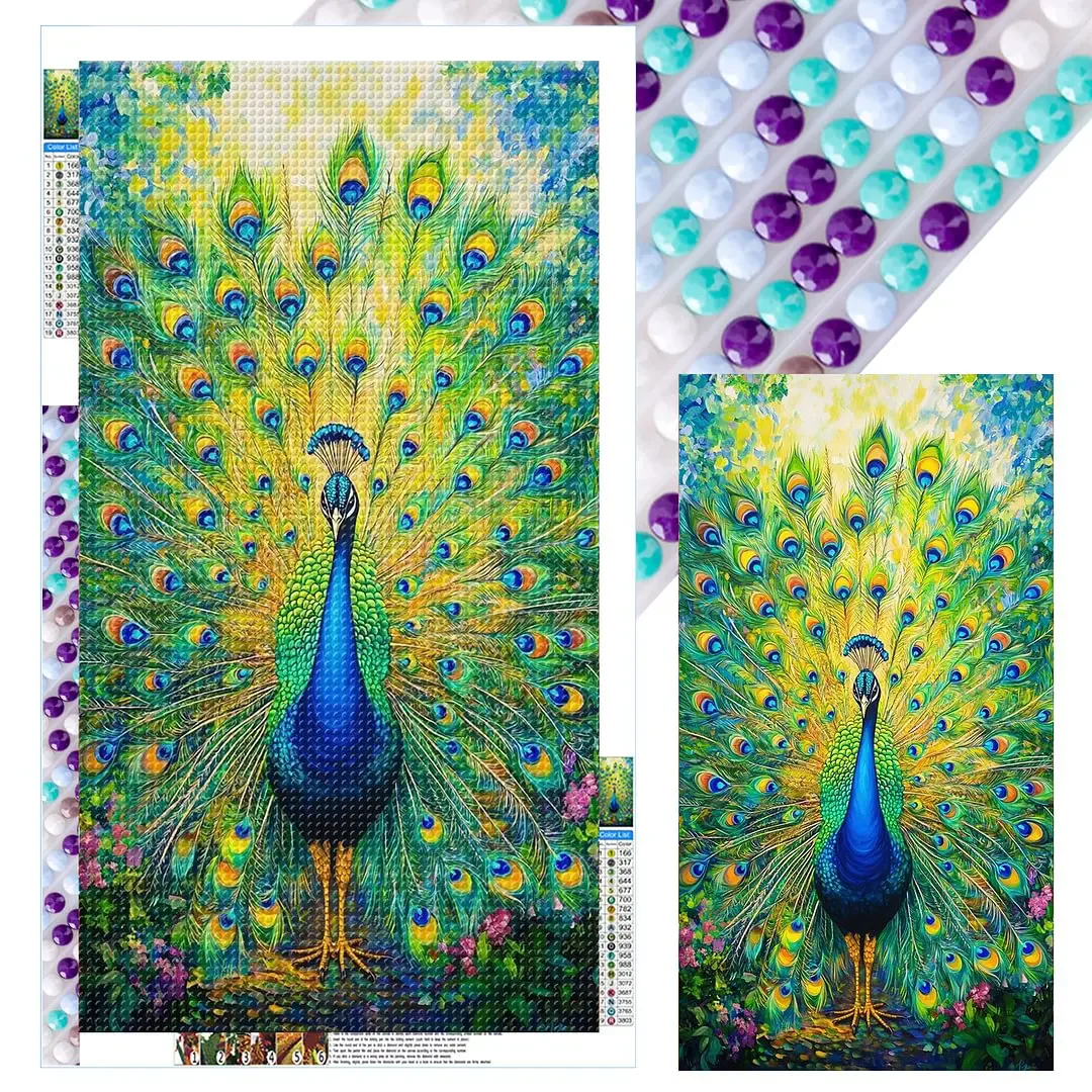 

Наборы для алмазной вышивки DIY: Зеленый павлин, полный комплект с круглыми и квадратными стразами для взрослых, декор для дома