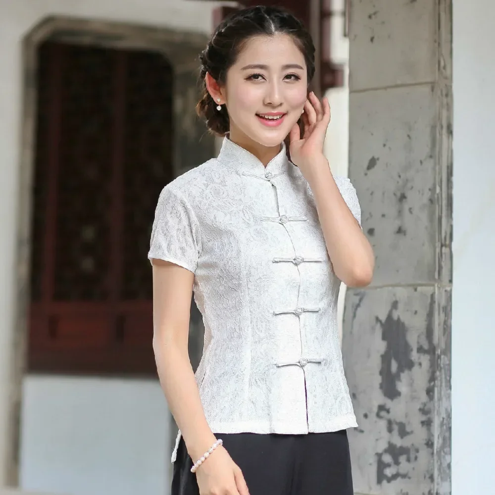 Ladies Women Chinese Traditional Top Mandarin Collar Qipao Shirt Restore Ancient Plus Size Cheongsam Blouse Elegant Party Shirts