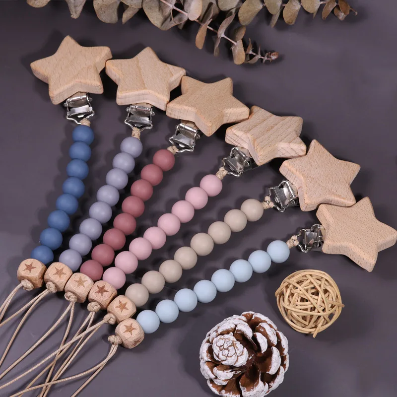 Custom Name Wooden Personalized Baby Pacifier Chain Silicone Bead Dummy Nipple Holder Guard Teether Pendant Newborn Gift Stuff