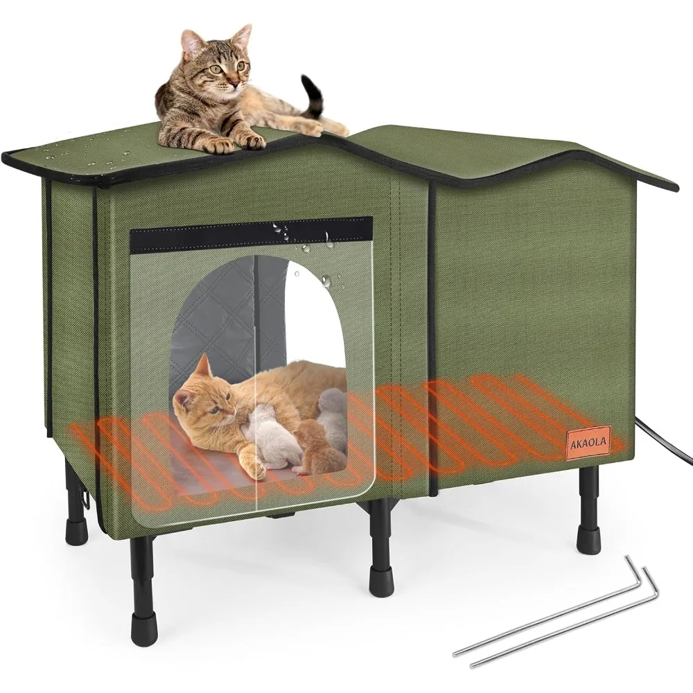 

Heated Outdoor Cat House for Winter, Weatherproof Insulated Oxford Cloth & Elevated Large Outdoor Feral Cat House