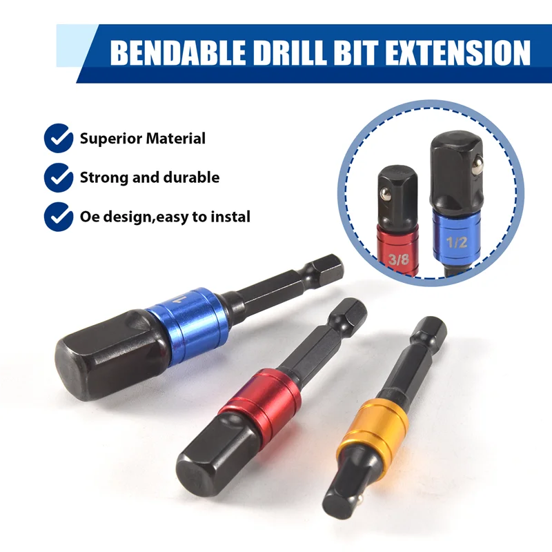 MAKE-Flexible Drill Extension Hex Shank Drill Nut Driver Bit Set, Biegsamer Bohrer, Universal Socket Adapter Set