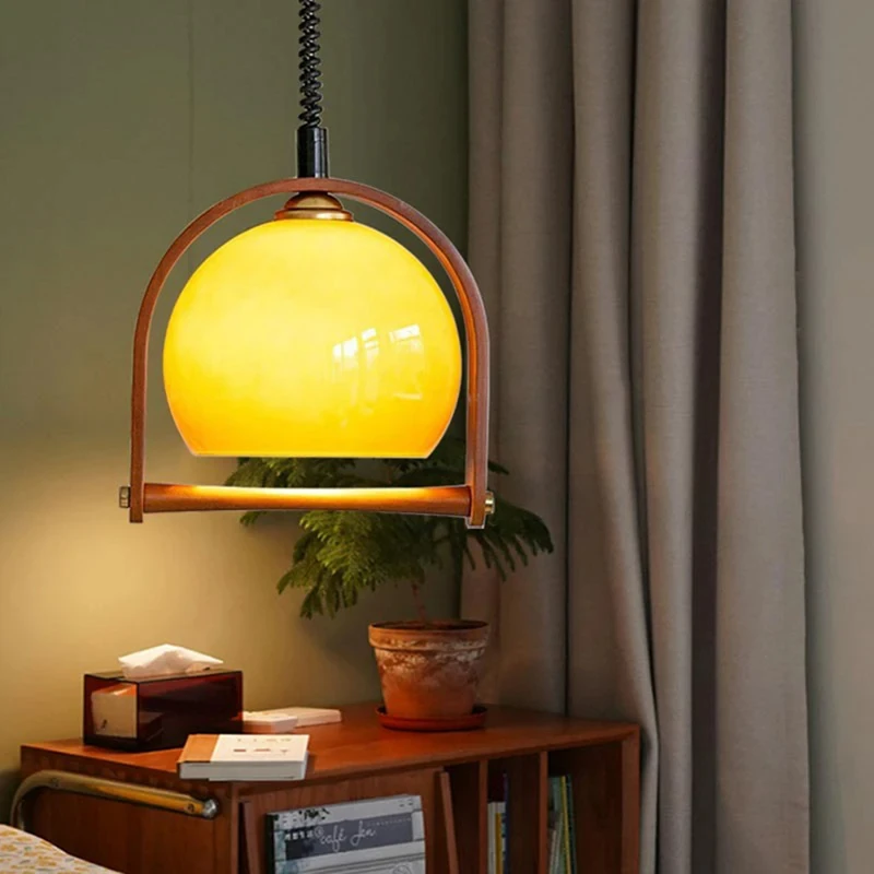 Imagem -02 - Altura Ajustável Vidro Pendant Light Lâmpada de Madeira Escura E27 Lâmpada Quarto Sala de Jantar Salão Dropshipping Novo Estilo