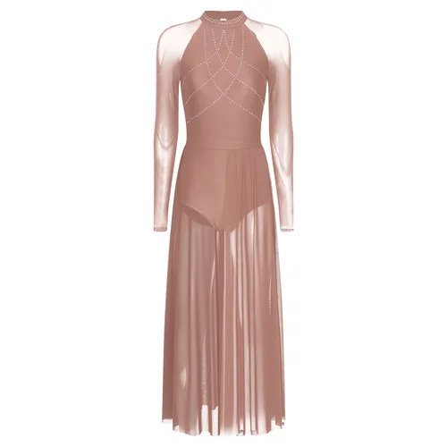 Imagen 2 del producto Vestido superpuesto lírico para mujer, traje de danza contemporánea moderna con diamantes de imitación, malla dividida, tul, Ballet, gimnasia, patinaje, leotardo