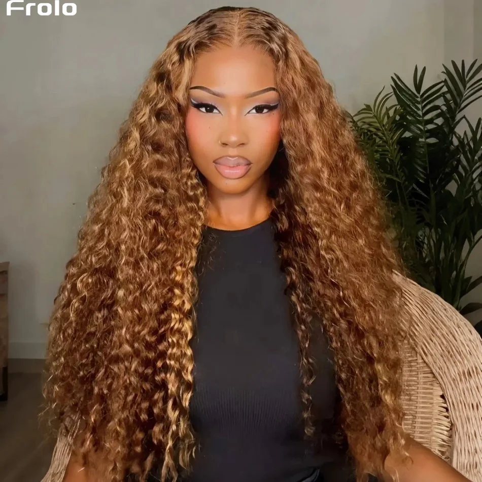 P427 Highlight Ombre Curly Lace Front Wig 30 Inch Human Hair Wigs Honey Blonde Colored Deep Wave Water Wave 13X6 Hd Lace Frontal Wig Pre Plucked 250 Density