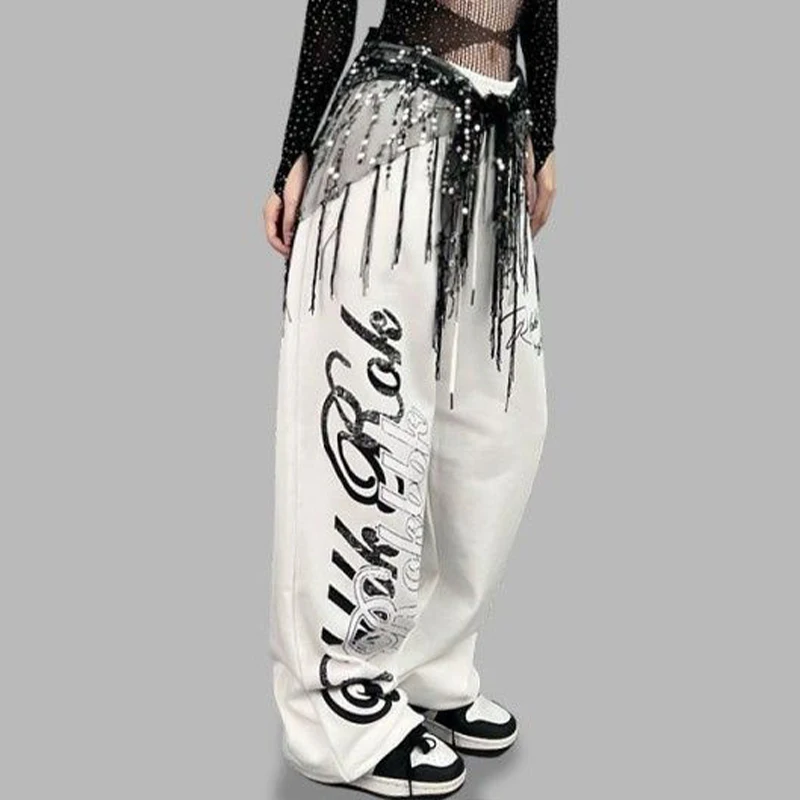 Women Casual Jazz Dance Pants American Personality Trend Trousers Comfortable Loose Fit High Waist Wide Leg Pants Sweatpants