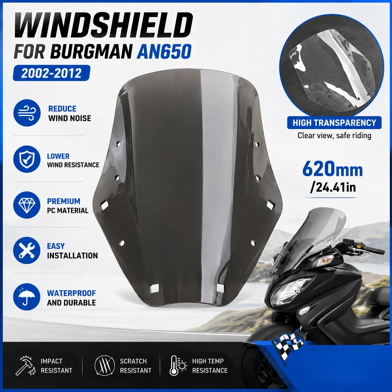 

Fit for 2002 - 2012 Suzuki Skywave Burgman AN650 Windscreen Clear 62cm Windshield Motorcycle Accessories AN 650 Deflector 03 04