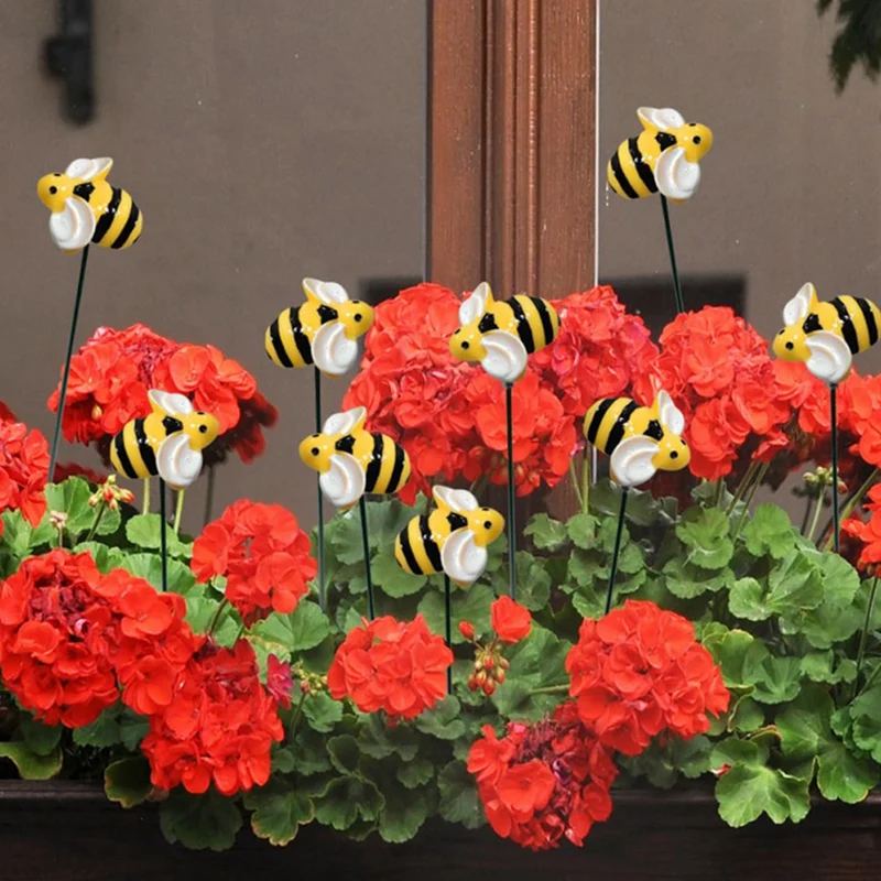 10 штук маленьких пчелиных садовых стоек, декоративные штепсельные пчелы для двора и сада
