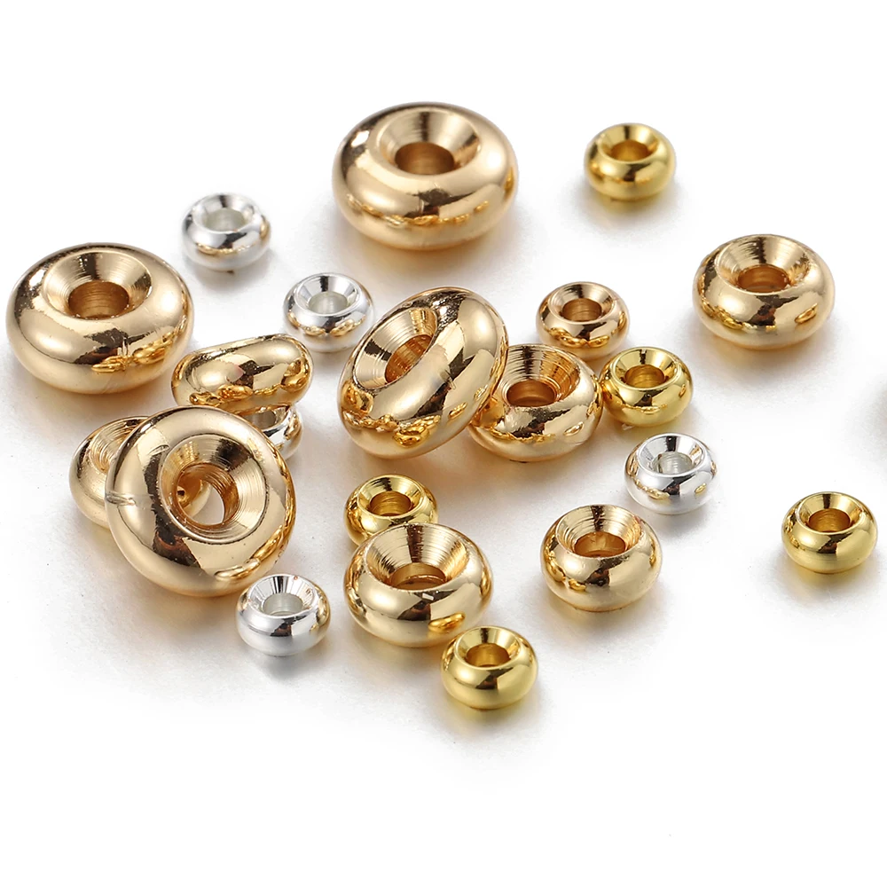 

20pcs 14K Real Gold Plated Brass Loose Beads 4mm 5mm 6mm 8mm Round Rondelle Spacers Bracelet Beads for Diy Jewelry Accessories