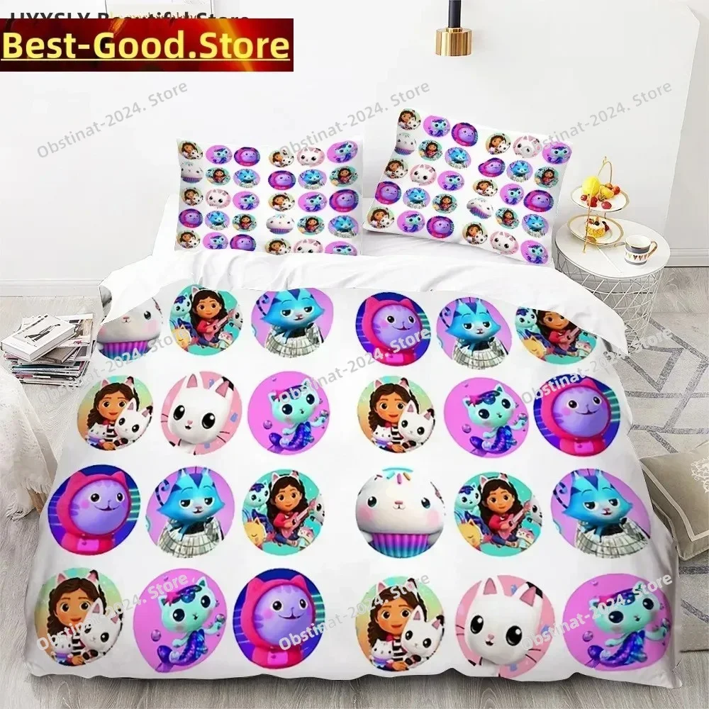 G-Gabby Cartoon Dollhouse Bedding Set Printed single Comforter Quilt Bed Cover Duvet Cover Pillow Case 3 Pieces Kids Adult Size