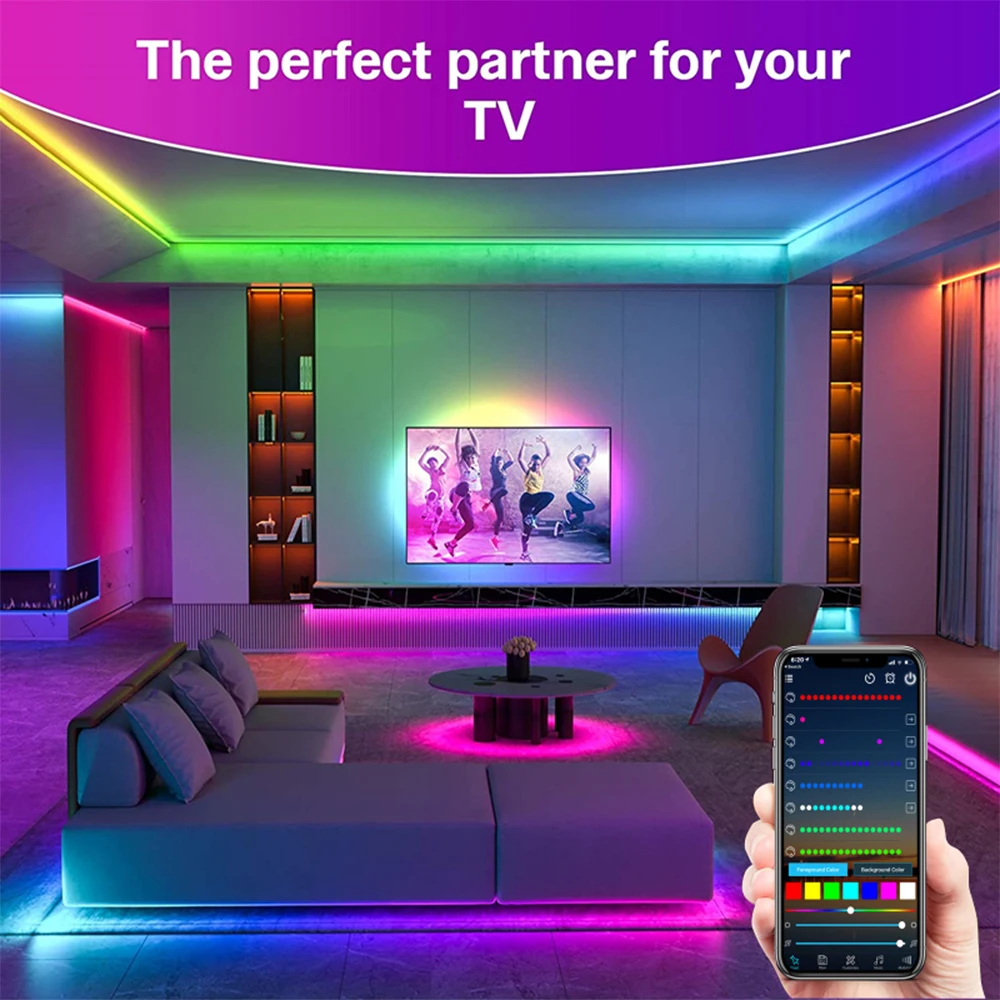 WS2812b LED Strip Individually Addressable RGBIC Led Light Bluetooth Music Controller Built-in MIC With Remote TV Room Decor