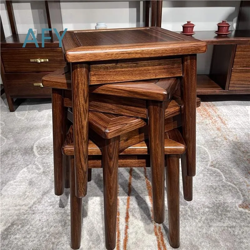 Solid Black Walnut Square Stool for Living Room Bedroom Home Use Stackable Footstool for Makeup Vanity Desk Seating for