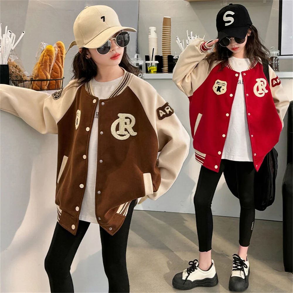 

2020 Embroidery Children's jacket Fashion Letter Pendant Baseball Jacket for Girls Autumn Baseball Jacket Girl's Coat