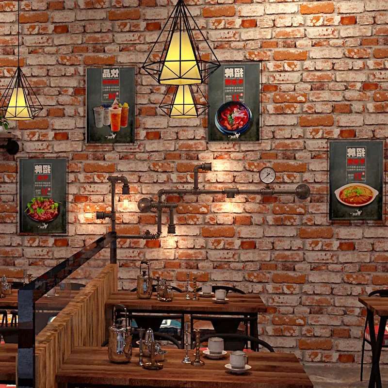 Retro Nostalgic Imitation Brick Pattern Brick Wallpaper Cement Loft Graffiti Industrial Wind Internet Cafe American Red Brick