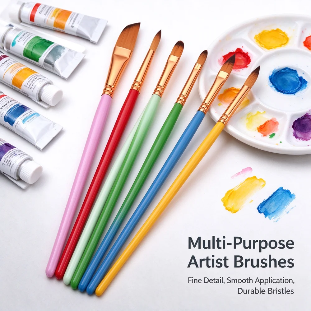 6Pcs Face Paint Brush Multi-functional Nylon Bristles Art Painting Brushes for Watercolor Oil Paint Acrylic Stage Makeup Tool