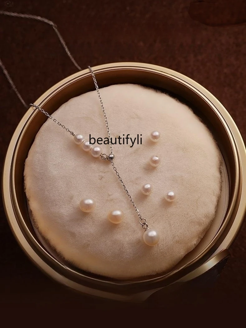 999 sterling silver beaded pendant natural pearl necklace high-end exquisite light luxury niche temperament collarbone chain