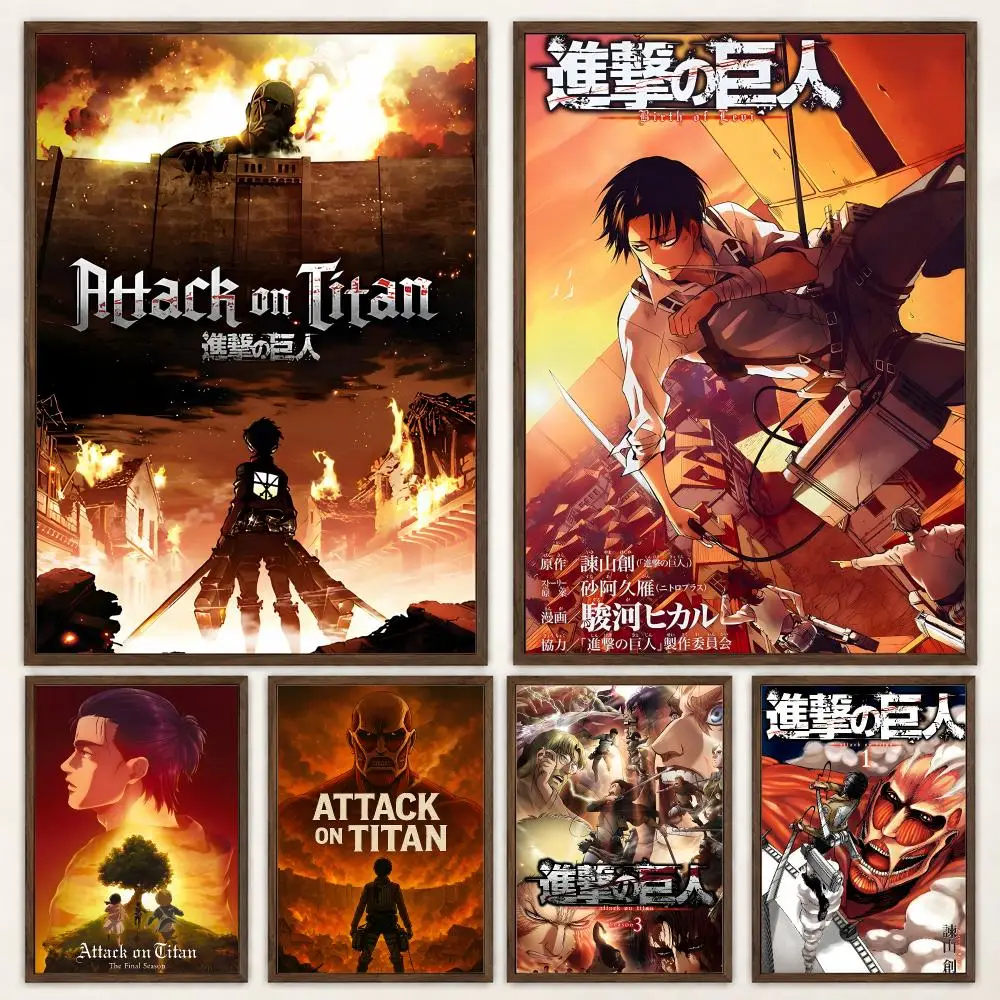 Dark Epic Action Anime Attack on Titan Poster Self‑Adhesive Waterproof Poster Sticker Coffee House Bar Wall Art Home Decor