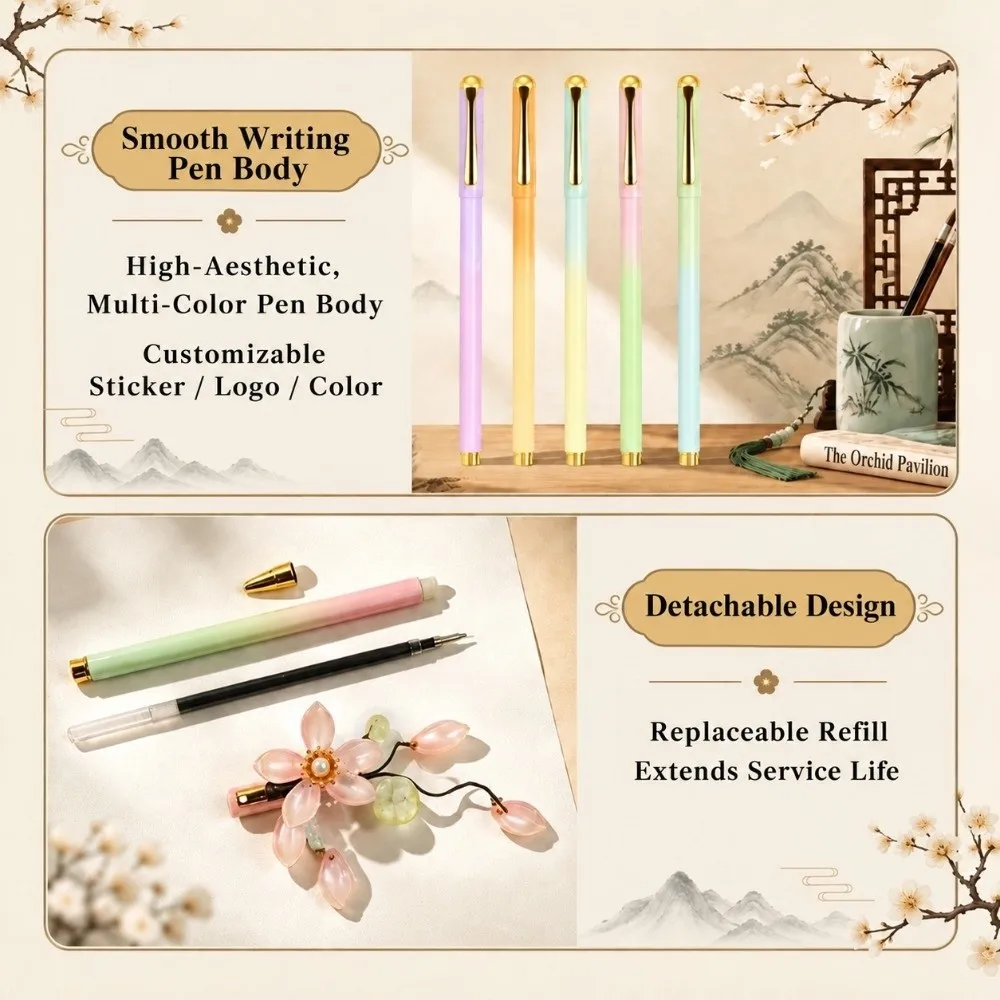 2-in-1 2-in-1 Hair Stick Pen Chinese Style 5mm Black Ink Hair Stick Ballpoint Pen Floral Tasse Smooth Writing