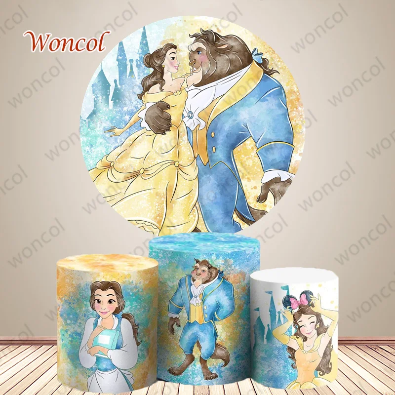 

Disney Beauty And The Beast Circle Backdrop Belle Princess Birthday Backdrop Beauty And The Beast Cylinder Cover Decor Props