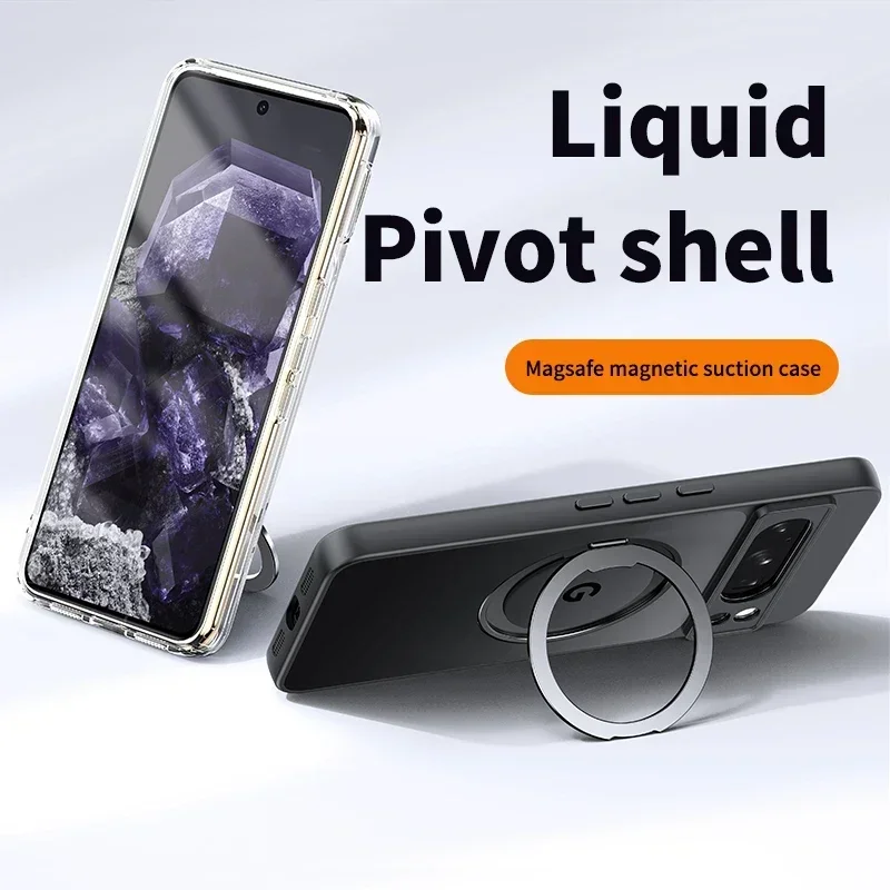 

For Google Pixel 8 Pro 8A Case Translucent Matte Magnetic Wireless Charging Rotating Ring Holder Shockproof Protective Hard Case