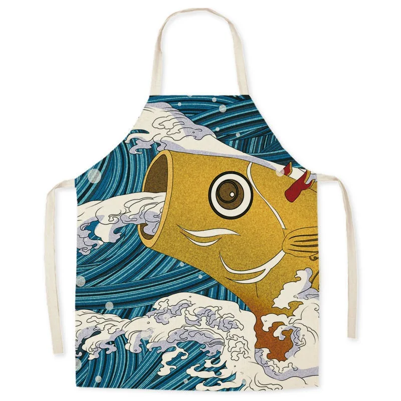 Retro Chinese crane pattern linen apron home cleaning anti-oil bib kitchen adult cooking baking sleeveless apron