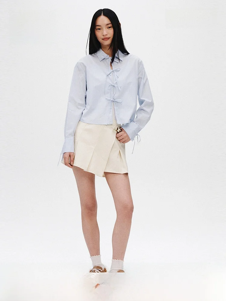 

Fashionable Wrap Style Denim Skort Shorts for Women by H&M Spring Outdoor Travel Casual Straight Leg Cotton Blend Skirt Pants