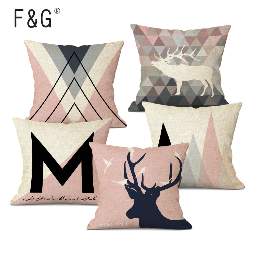 

Nordic Style Decorative Pillowcase, Elephant Throw Pillows Case, Pink Deer Geometric Cushion Cover for Sofa Decor